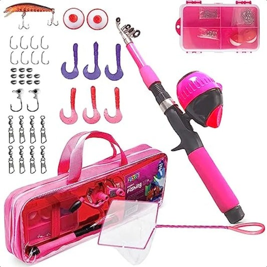 Play22 Pink Fishing Pole 40 Pc Combo Set for Youth Adventure