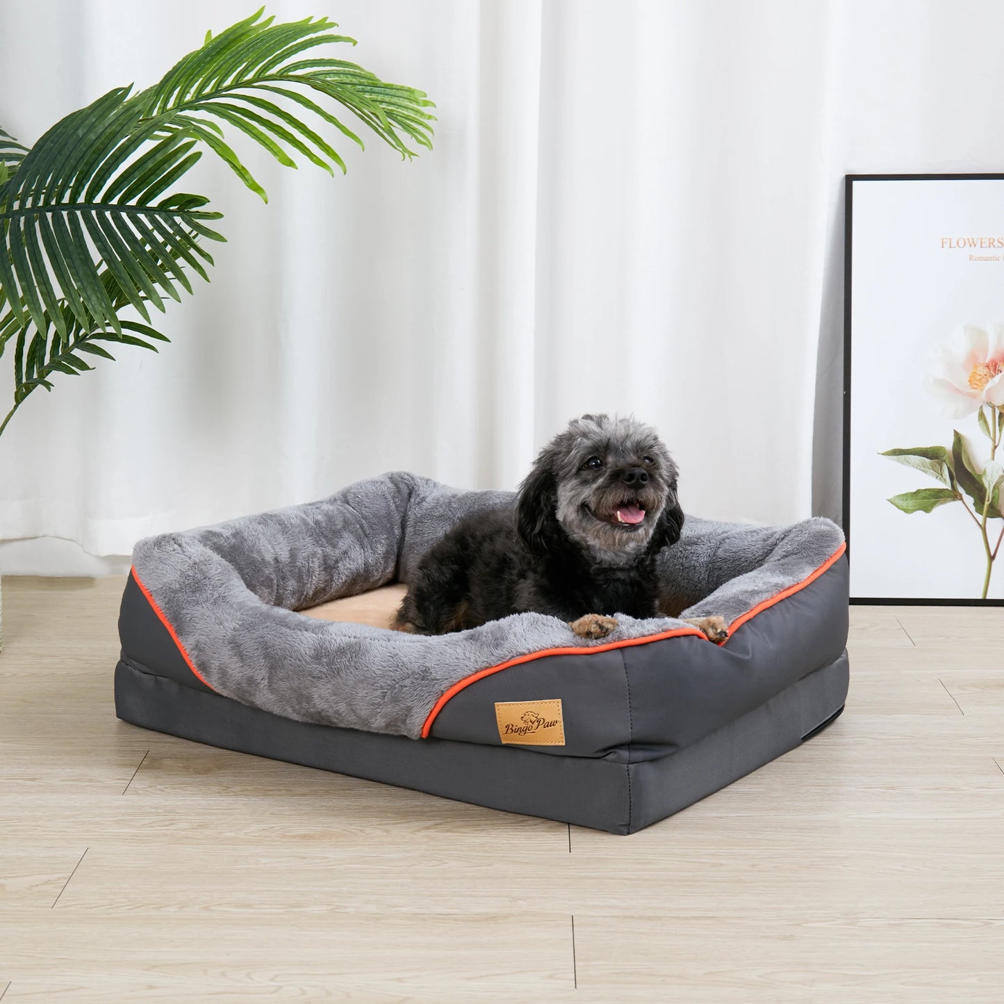 Orthopedic Dog Bed With Cotton Bolster Removable Cover