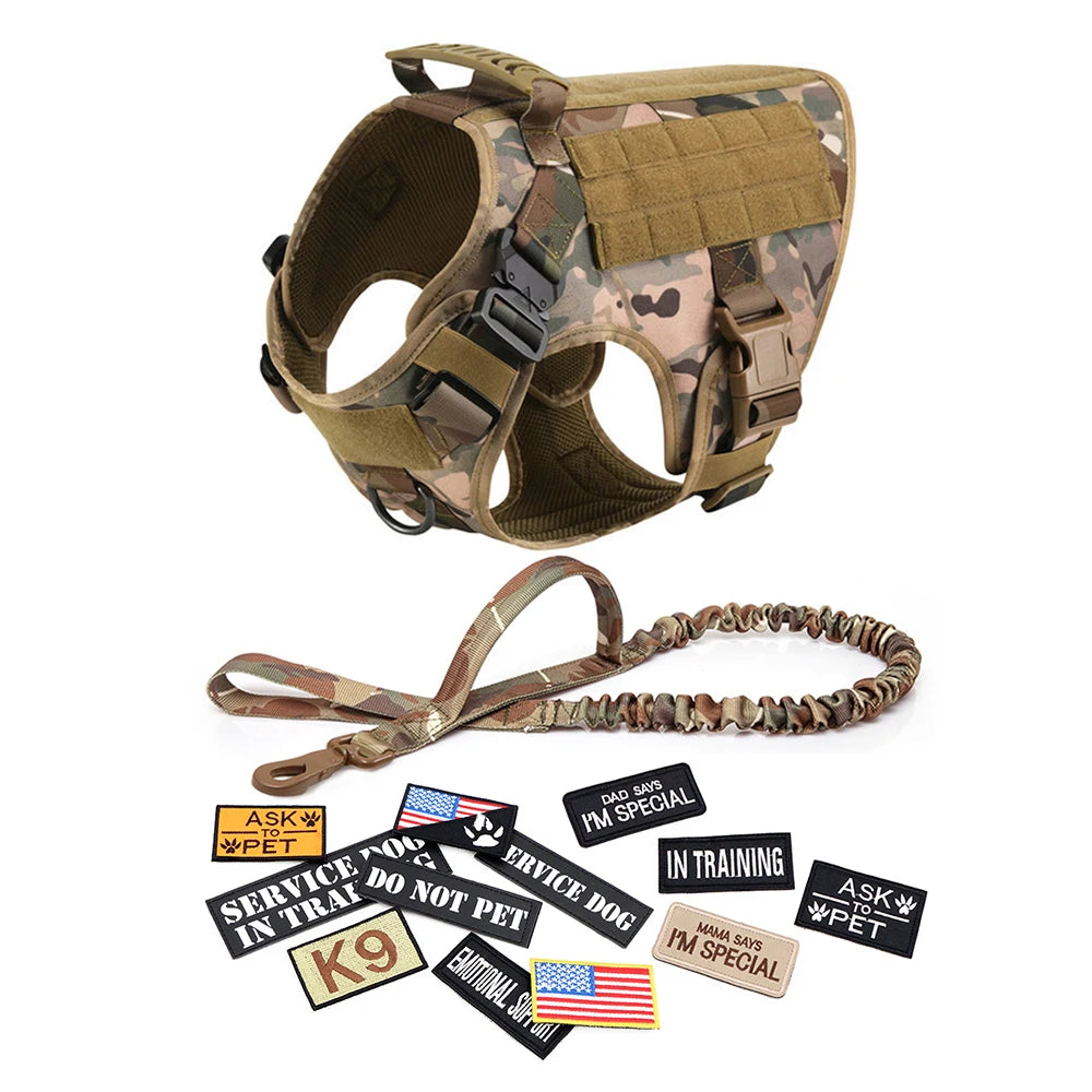 Military Large Dog Harness Vest With Leash And Patches
