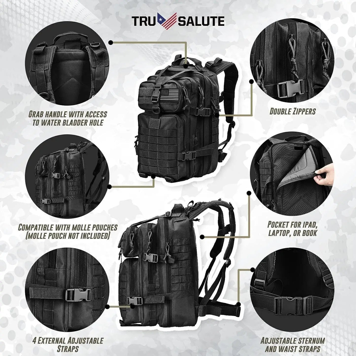 45L Military Tactical Backpack Molle Rucksack Outdoor Travel