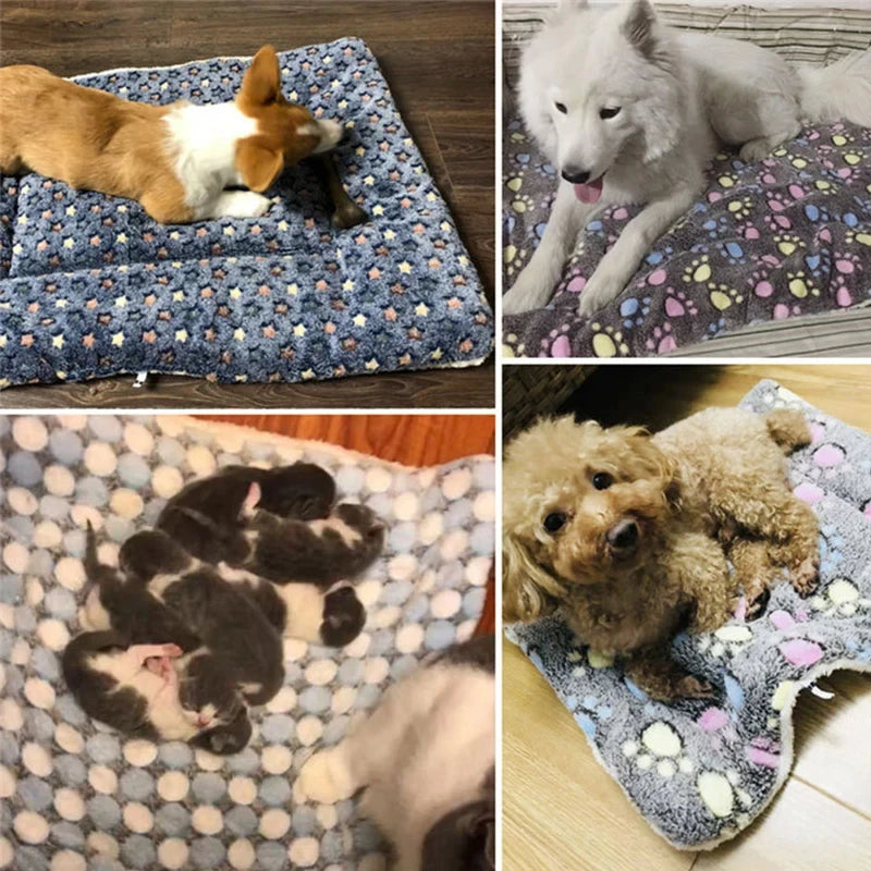 Flannel Pet Sleeping Mat Dog Bed Plush Plaid Cushion