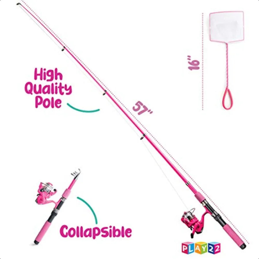 Play22 Pink Fishing Pole 40 Pc Combo Set for Youth Adventure