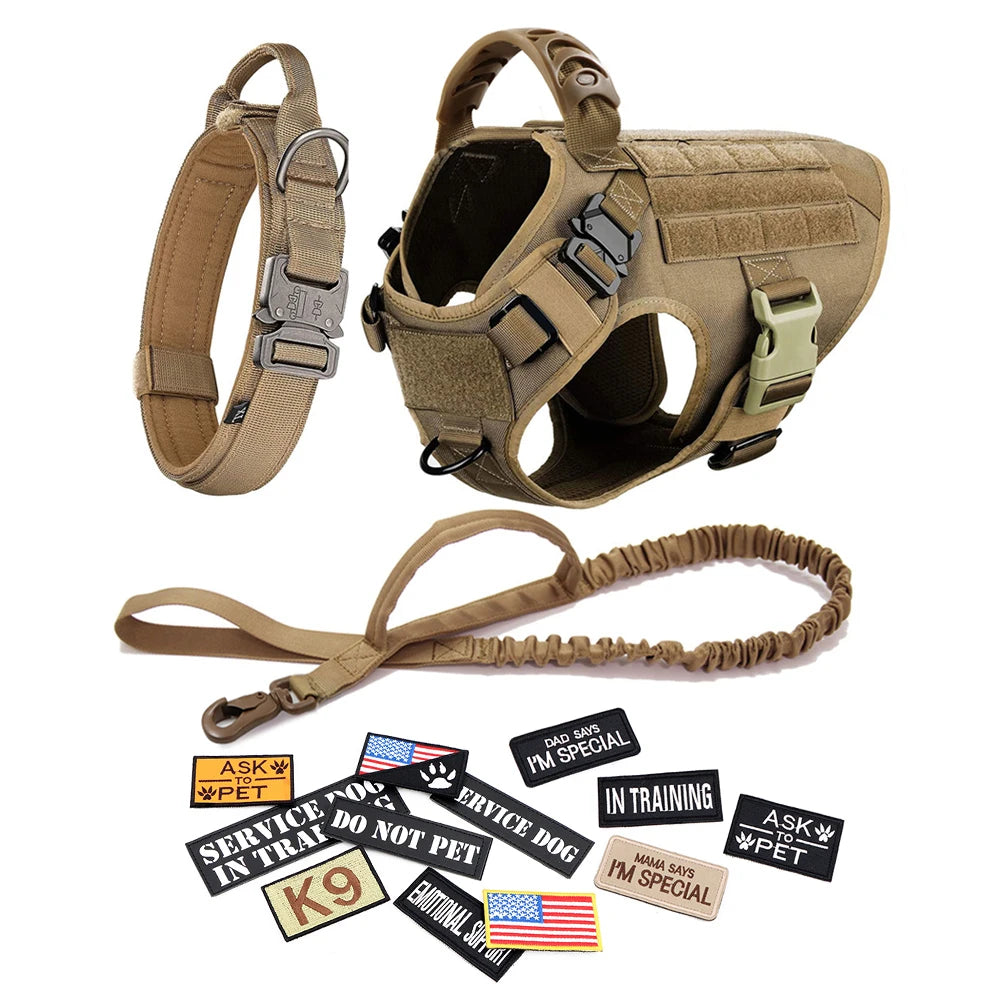 Adjustable Military Dog Harness Leash Collar Set for Training