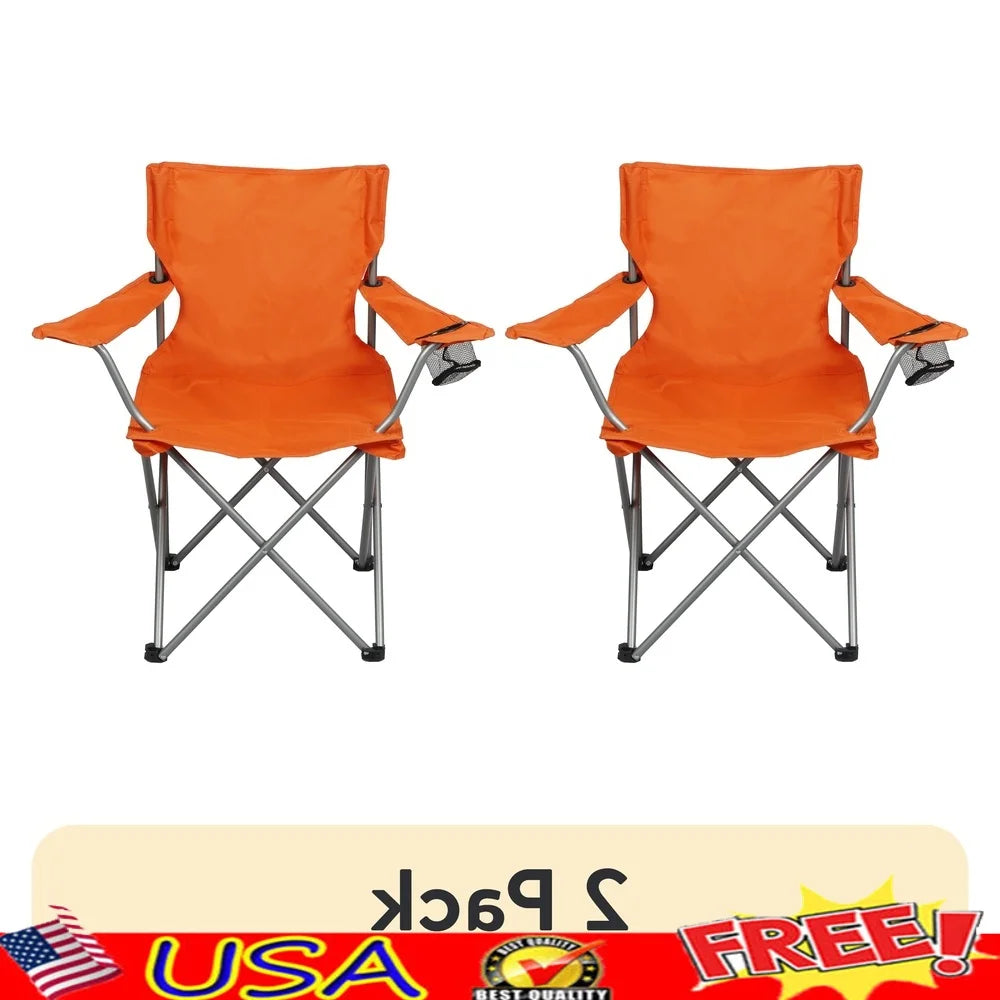 2 Pack Folding Camp Chairs With Cup Holder Portable