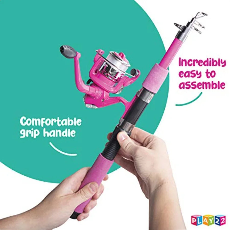 Play22 Pink Fishing Pole 40 Pc Combo Set for Youth Adventure