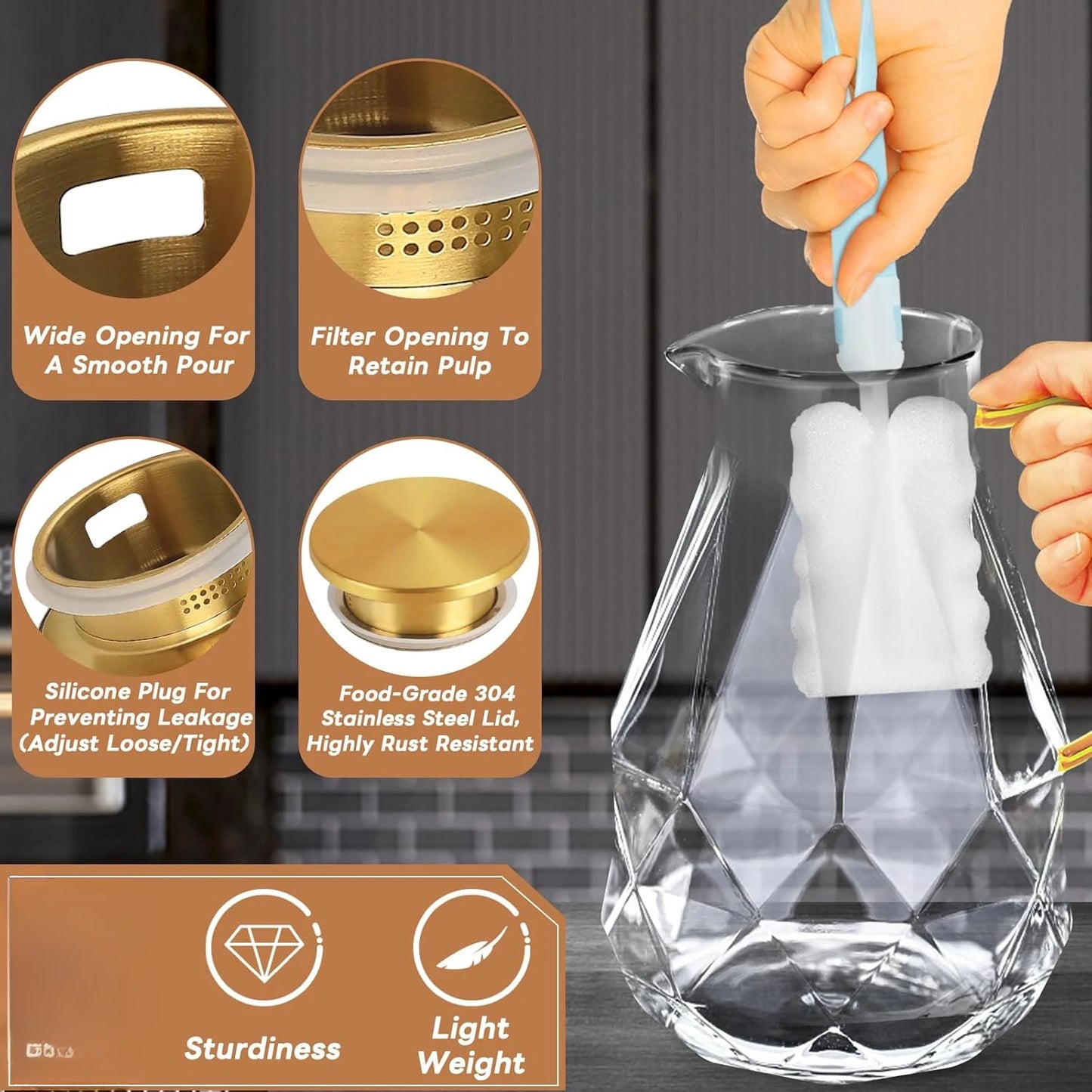 Glass Water Pitcher 3 Liter Carafe with Lid for Home Use