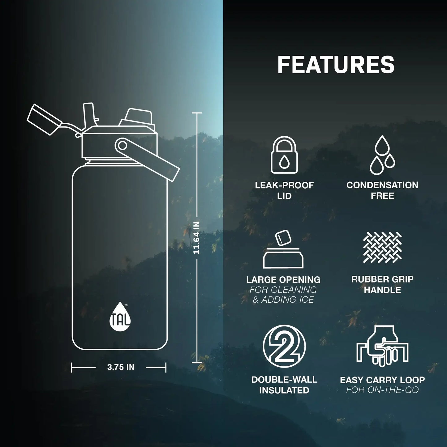 TAL Stainless Steel Ranger Dual 40oz Water Bottle Blue