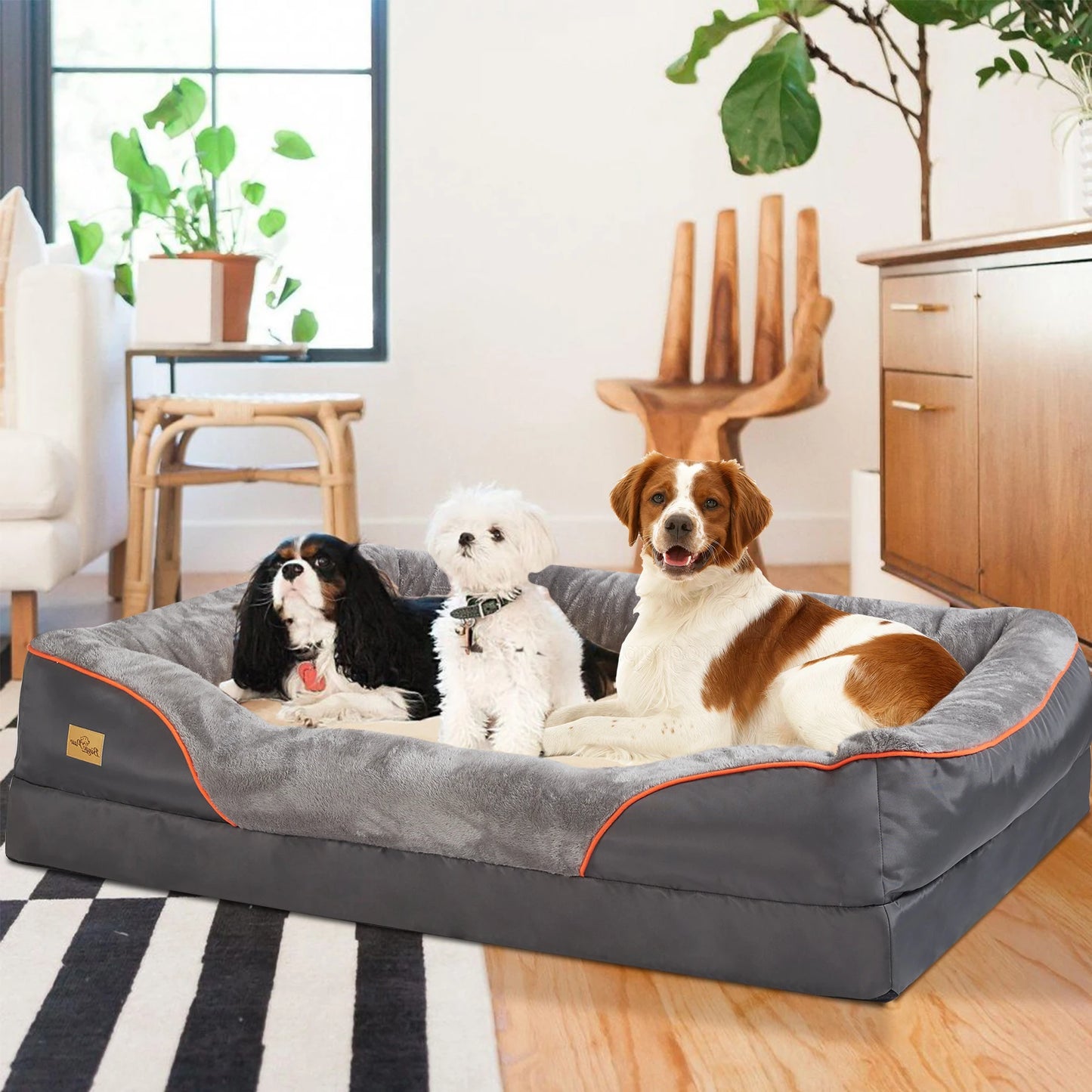 Orthopedic Dog Bed With Cotton Bolster Removable Cover