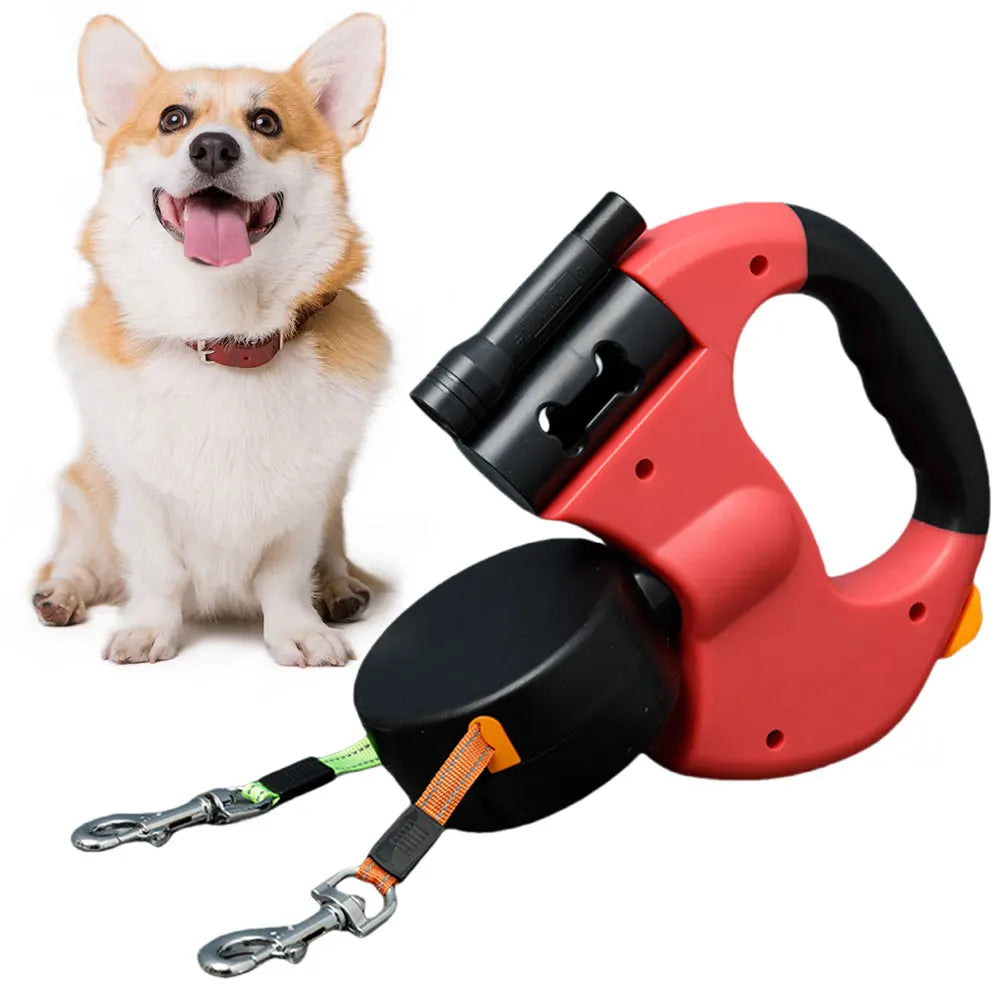 Double Headed Dog Leash With 360 Degree Swivel LED Light