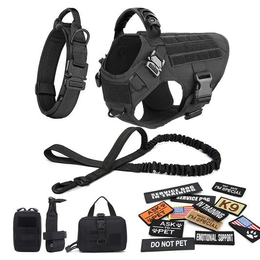 Military Large Dog Harness Vest With Leash And Patches