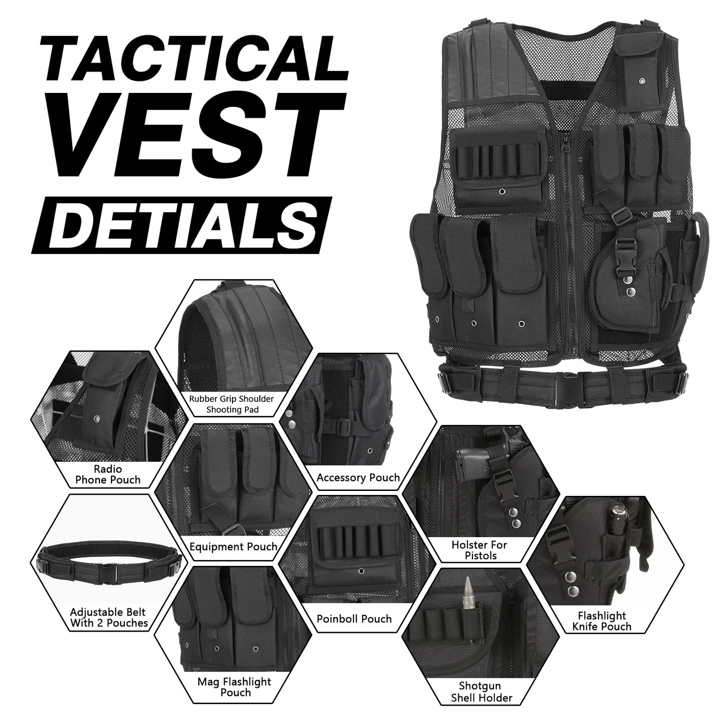 TOMSHOO Tactical Multi-Pocket Combat Vest for Outdoor Activities