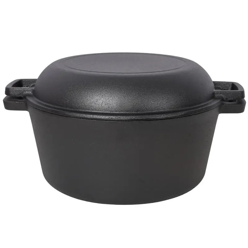 2 In 1 Preseasoned Cast Iron Dutch Oven 5 Qt Dual Handles