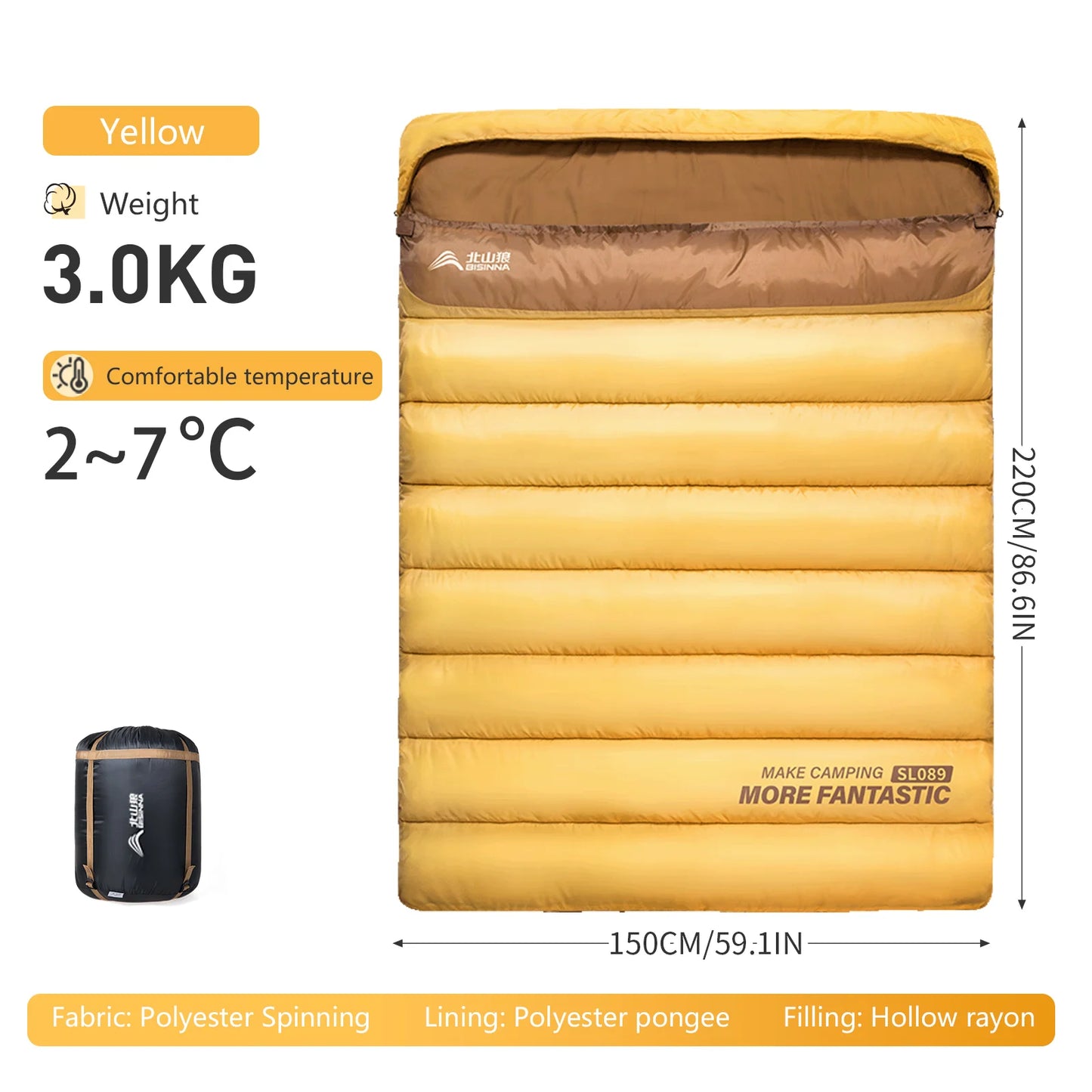 BSWOLF 2 Person Camping Sleeping Bag Four Seasons Portable
