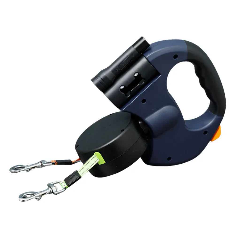 Double Headed Dog Leash With LED Light Retractable Walking