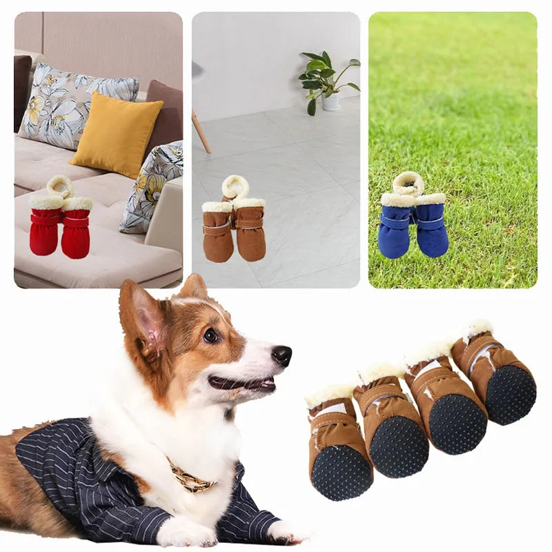 Winter Dog Boots 4Pcs Set Windproof Non Slip Small Dogs