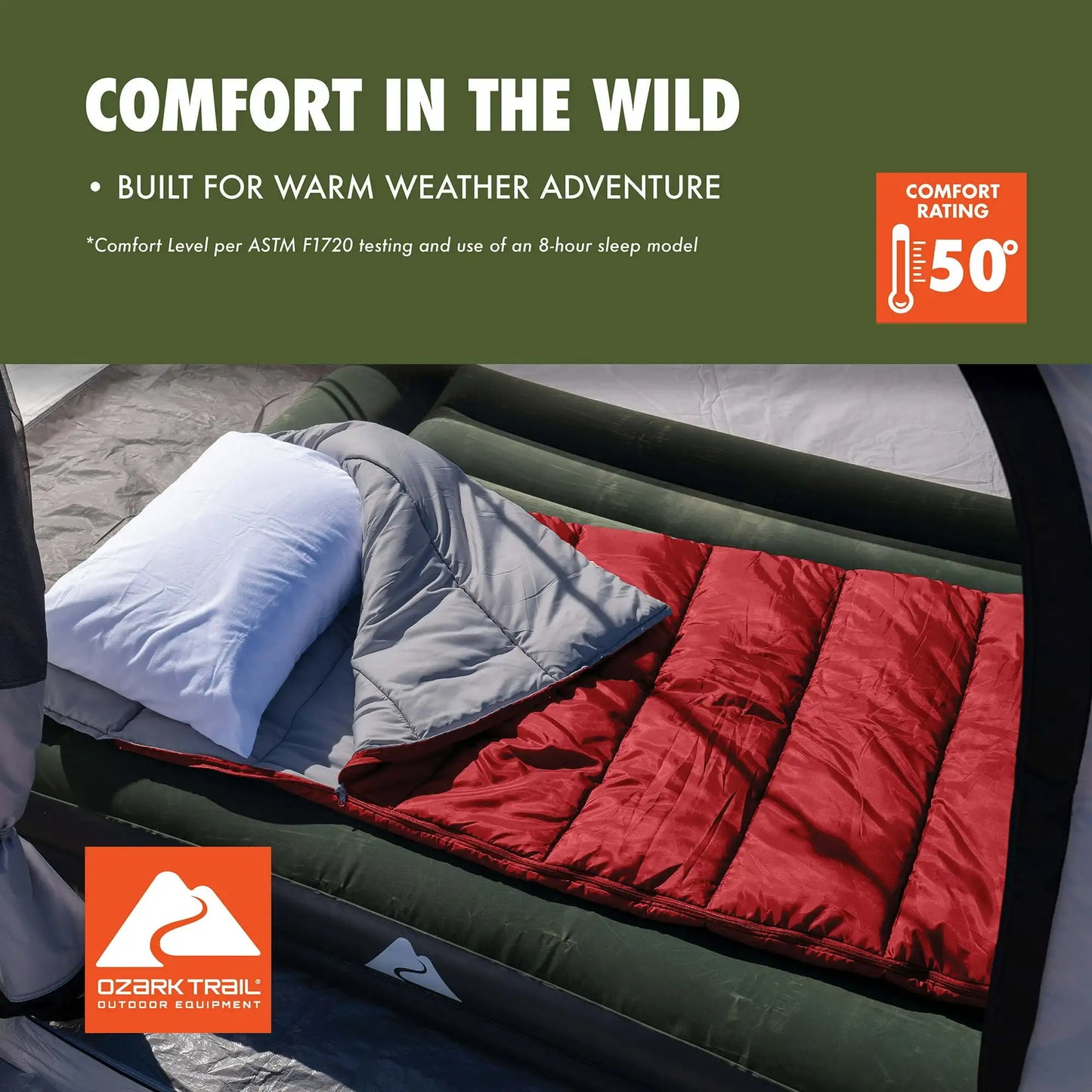 Ozark Trail 50 Degree Rectangular Cotton Sleeping Bag Red 33x75