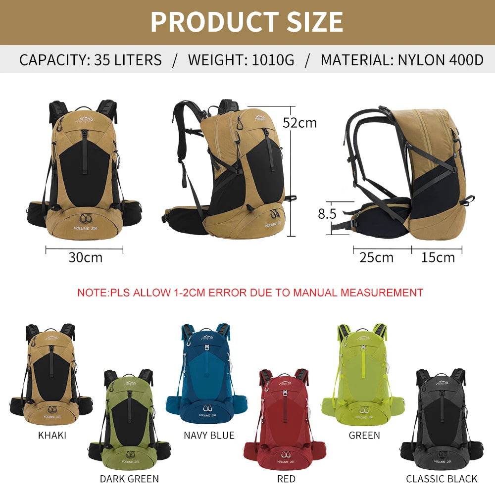 Unisex 35L Mountaineering Backpack Waterproof Hiking Bag