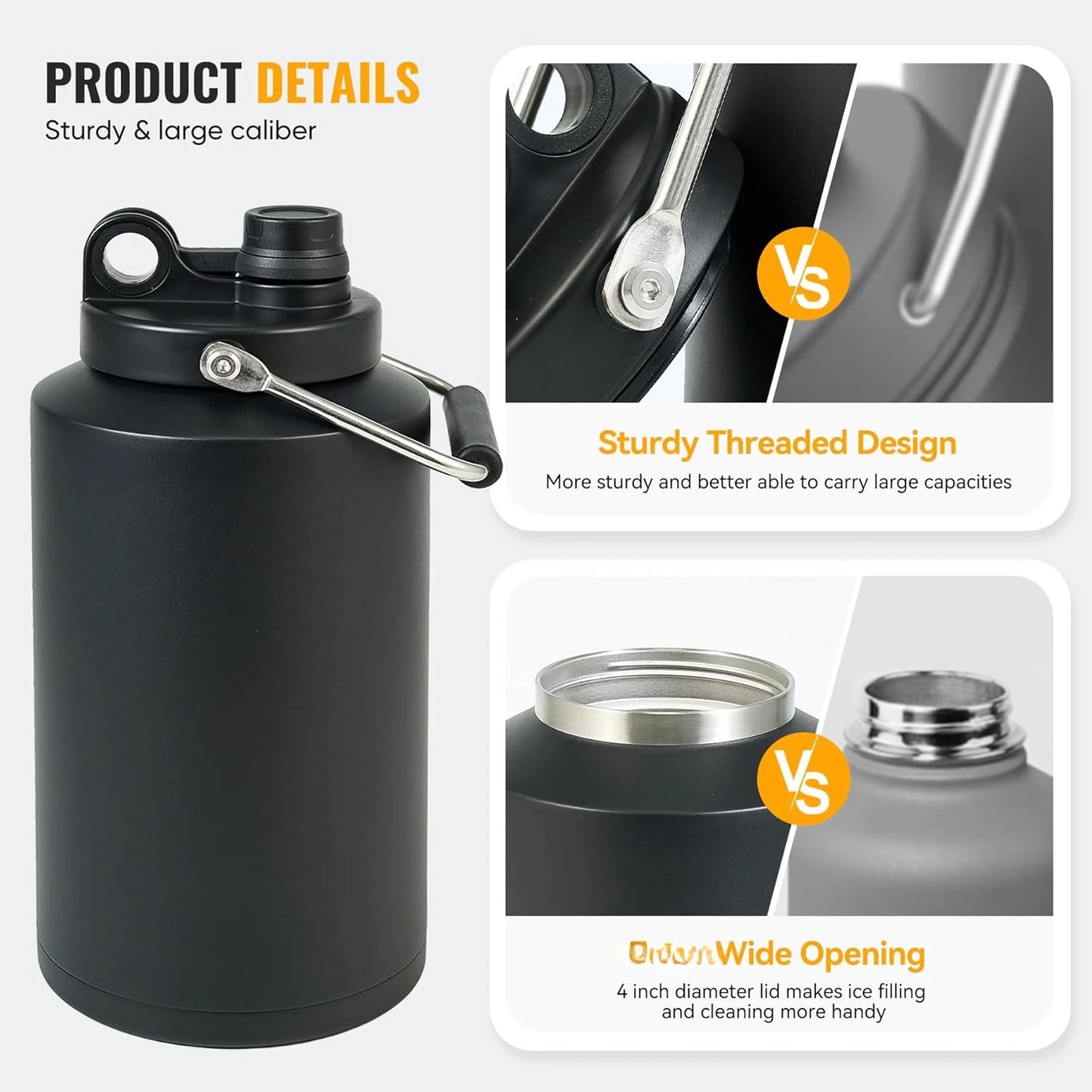 Insulated One Gallon Stainless Steel Jug with Handle for Drinks