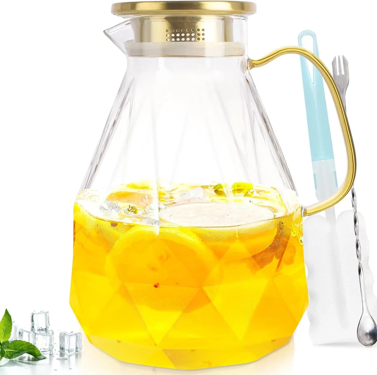 Glass Water Pitcher 3 Liter Carafe with Lid for Home Use