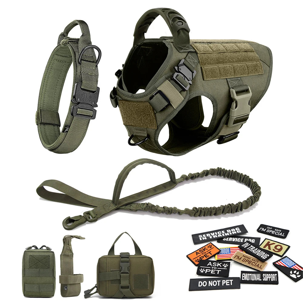 Military Large Dog Harness Vest With Leash And Patches