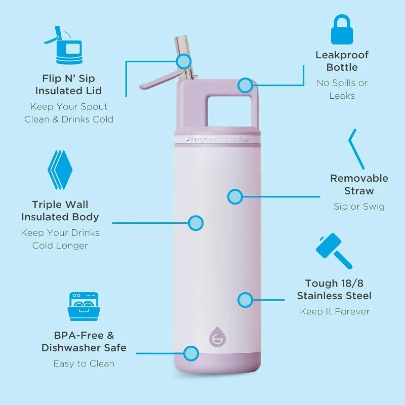 Alpine Flip N Sip 20 Oz Insulated Stainless Steel Water Bottle