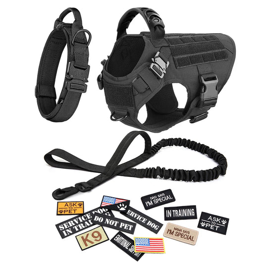 Adjustable Military Dog Harness Leash Collar Set for Training
