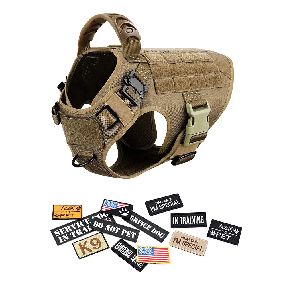 Military Large Dog Harness Vest With Leash And Patches