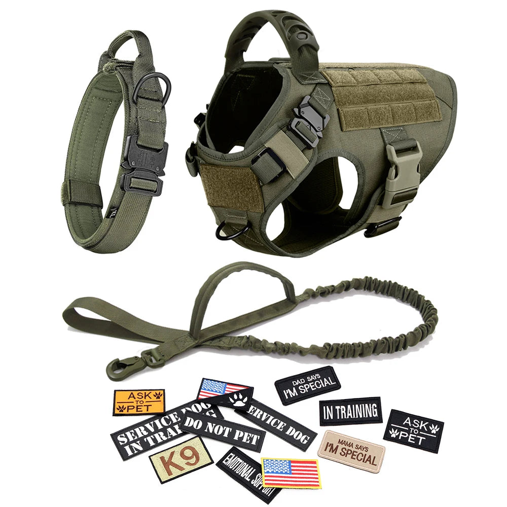 Adjustable Military Dog Harness Leash Collar Set for Training