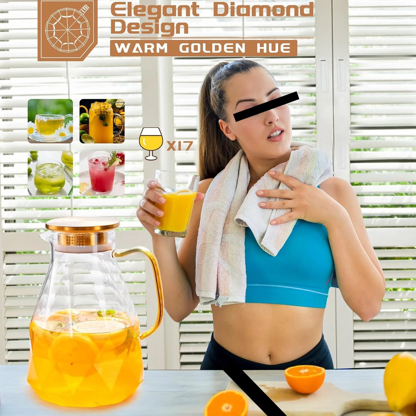 Glass Water Pitcher 3 Liter Carafe with Lid for Home Use